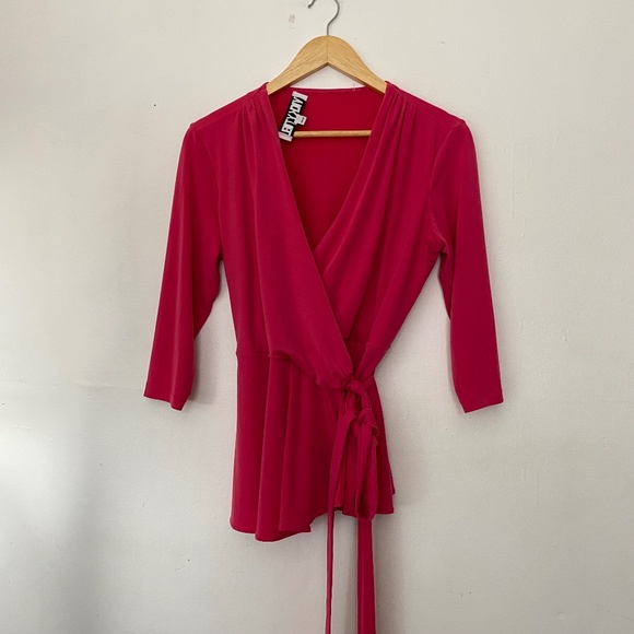 **$5 SALE** VICKY TIEL V-Neck Three-Quarter Sleeve Wrap Blouse - Picture 1 of 3